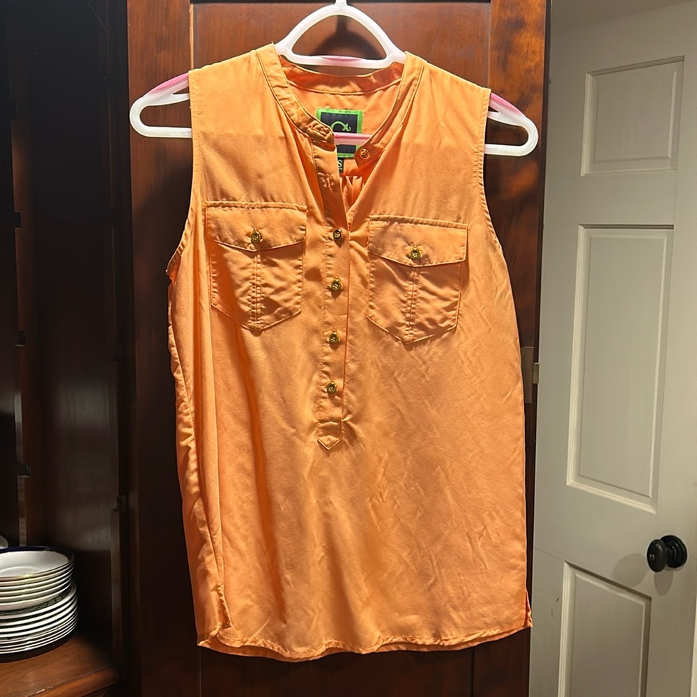 C. Wonder Sleeveless Tangerine Safari-esque Blouse